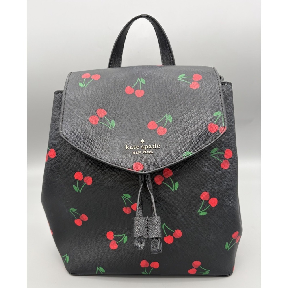 Kate Spade New York Black Red Cherries Womens Purse Bag with Straps Faux Leather - Picture 1 of 11